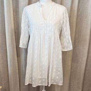 Dolma White Cotton Pintuck Tunic Dress - Size Small